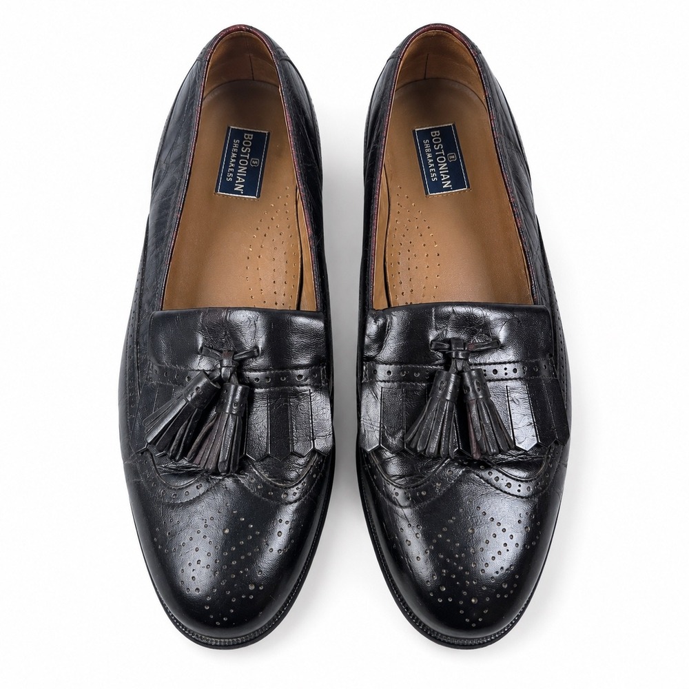 Bostonian Stockbridge Mens 11 M Black Leather Wingtip Kiltie Tassel Loafers